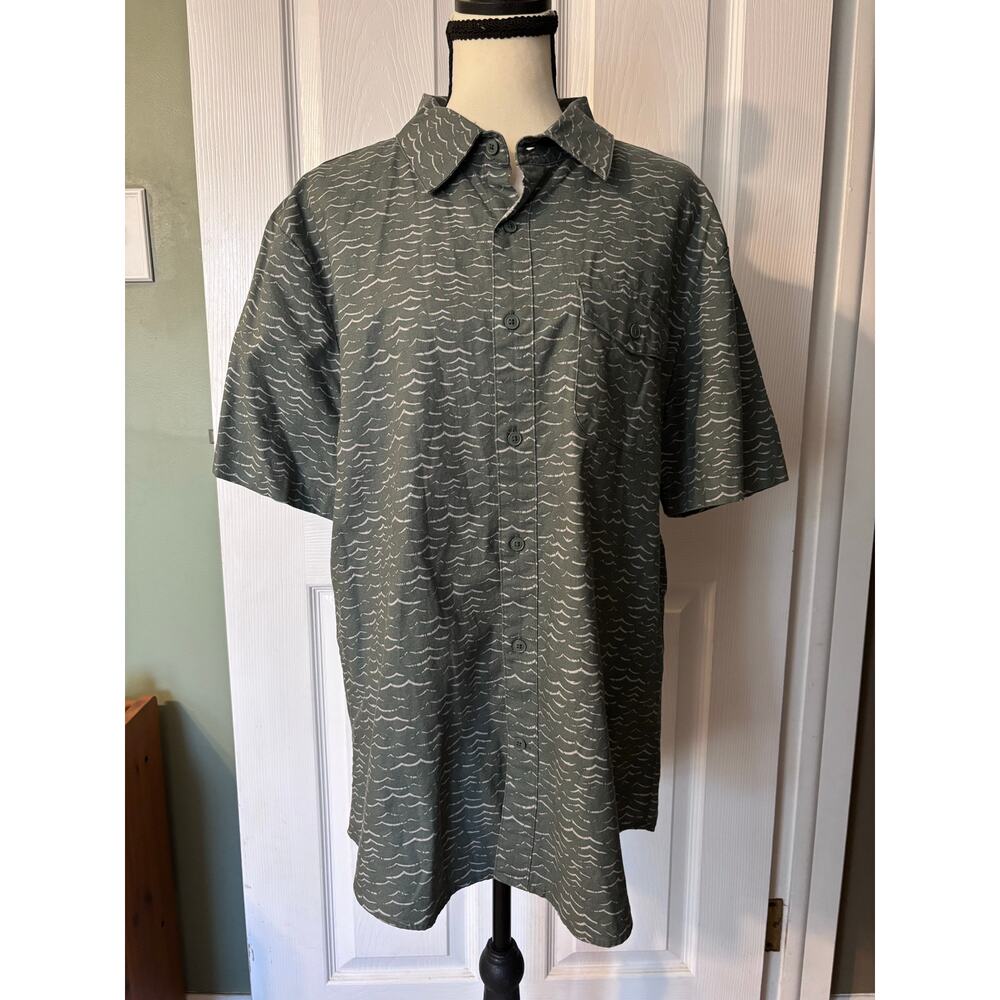 Impact Collection United By Blue Button Down Men's Large Green Waves Cotton Hemp